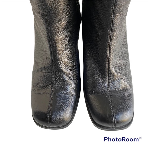 J.G. Hook Black Leather Block Heel Y2K Ankle Boots - Picture 6 of 7